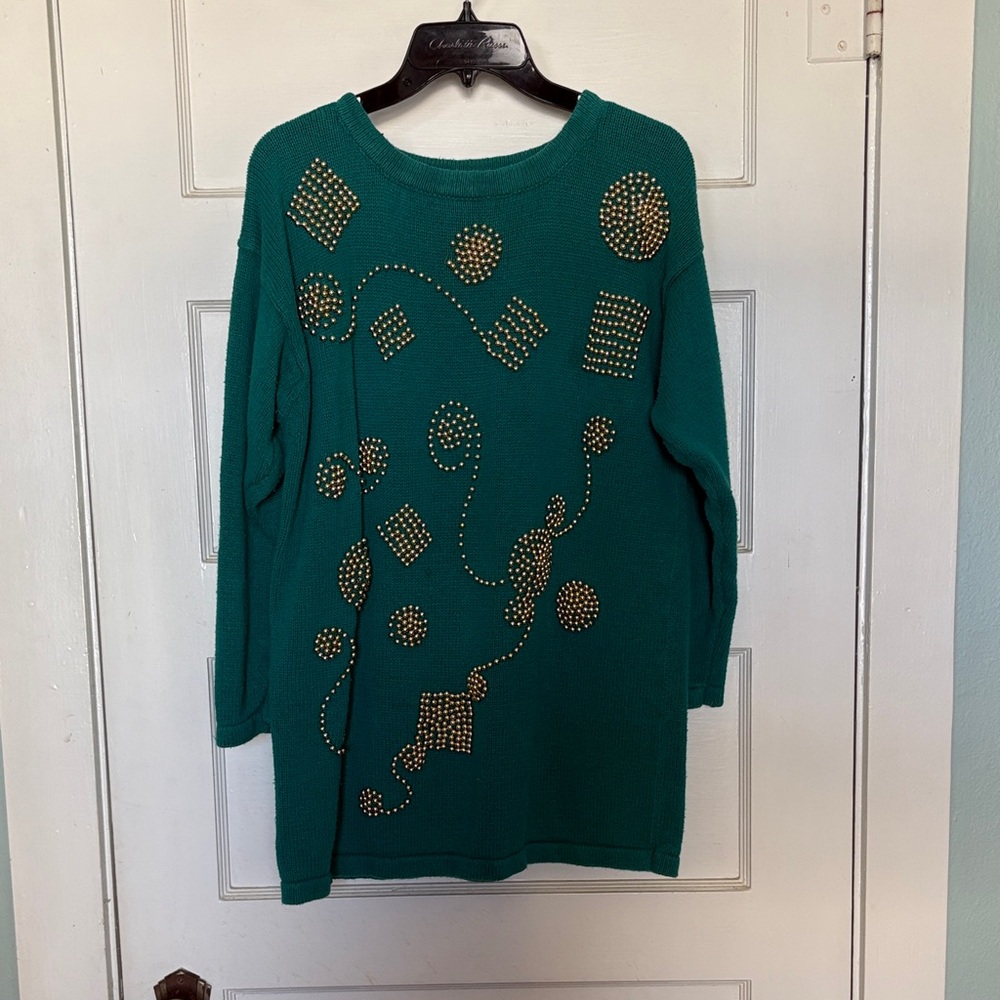 Colleen’s Collectibles Teal Sweater with Gold Bead Accents Size M